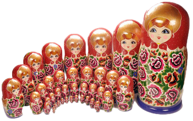 A large set of Matryoshka dolls